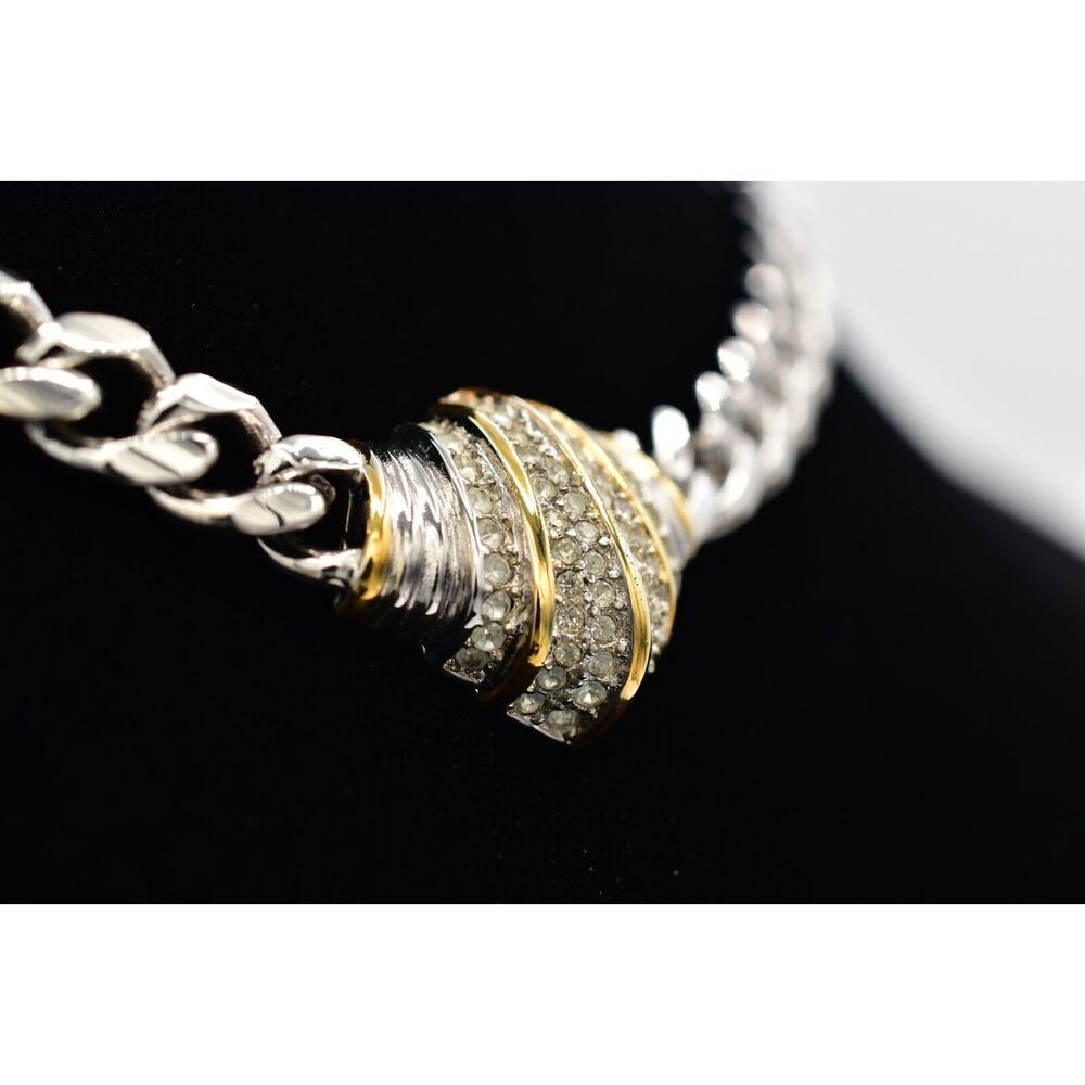 Christian Dior Vintage Crystal Collar Necklace Silver Gold Signed 1960s BinBJ - Picture 5 of 12